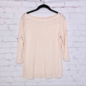 LOFT Light Blush Lace-Trim Boatneck Top